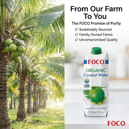 FOCO 33.8 Oz, Pack 6, Coconut Water Fl of Certified Organic, NON-GMO, Never from Concentrate, No Sugar