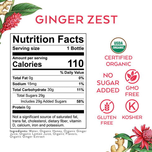 16 Oz, 12 Pack Blume Honey Water Certified Organic Ginger Zest, Made with Real Organic Honey, GMO Free, FL
