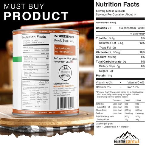MOUNTAIN ESSENTIALS All Natural Fully Cooked Canned Beef, 28 Oz, Gluten Free, Emergency Food Pack of 1