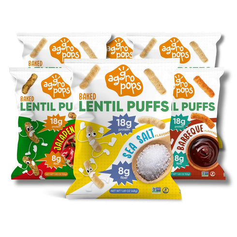 Aggropops High Protein Lentil Snacks - 18g Protein & 8g Fiber Per Bag.