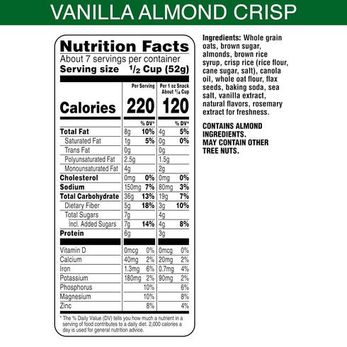 Kellogg's (Pack 12) Bear Naked Granola Cereal, Whole Grain Granola, Breakfast Snacks, Vanilla Almond Crisp