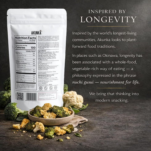 AKUNKA 2.5 oz Crunchy Florets - Vegetable Snack, Broccoli and Cauliflower, High Fiber, (Spicy)