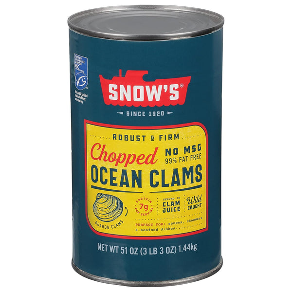 Snow's Ocean Chopped Clams Canned, 51 oz Can - 7g Protein per