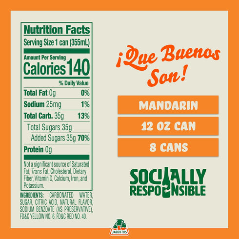 Pack 16-12 oz 8 8 Jarritos Variety of Cans, Authentic Mexican Soft Drink, Cans of Refreshing Mandarin Flavor and Cans