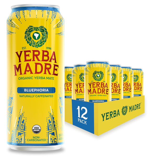 Yerba Madre Organic Yerba Mate, Bluephoria, 150mg Natural Caffeine, Energy Drink Alternative,