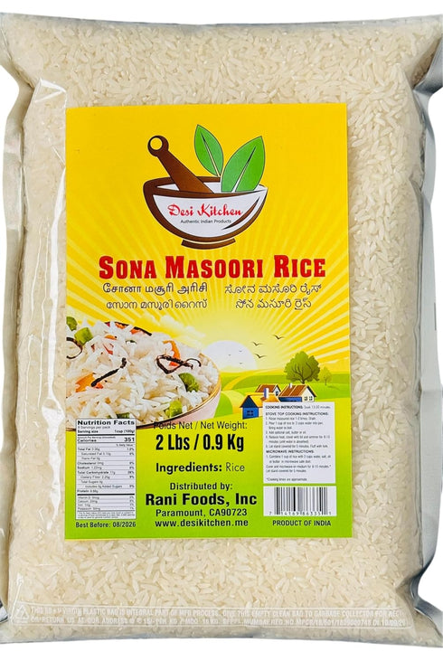 DESI KITCHEN AUTHENTIC INDIAN PRODUCTS Desi Kitchen Sona Masoori Rice~ 2 lbs/0.9 Kg | Short Grain White