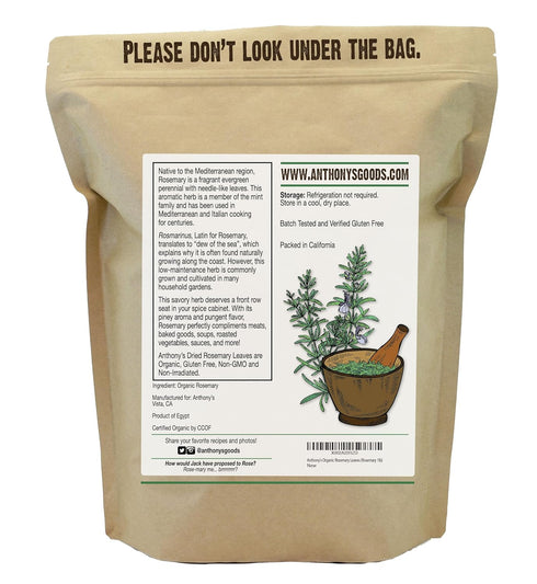 1 lb, Destemmed, Anthony's Organic Dried Rosemary Leaves, Whole Leaf, Non GMO, Non Irradiated, Gluten Free
