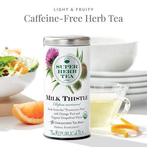The Republic of Tea Organic Milk Thistle SuperHerb Tea Tin, 36 Herbal Tea Bags, Naturally Caffeine-Free