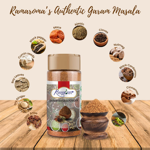 Ramaroma Natural Garam Masala Indian 15-Spice Blend Powder, 3.5oz, All Natural, Vegan, Gluten Friendly, No Preservatives