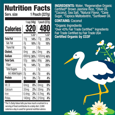 90 8 Oz Lundberg Coconut Jasmine Rice, Regenerative Organic, Ready in Seconds, Microwave or Stovetop, Pouch
