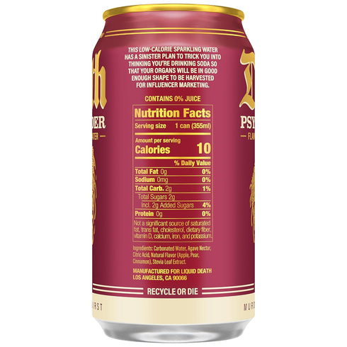 12 Oz (Pack 12) Liquid Death Soda-Flavored Sparkling Water - Psycho Cider (Apple Cinnamon), Less Sugar*, Huge Flavor