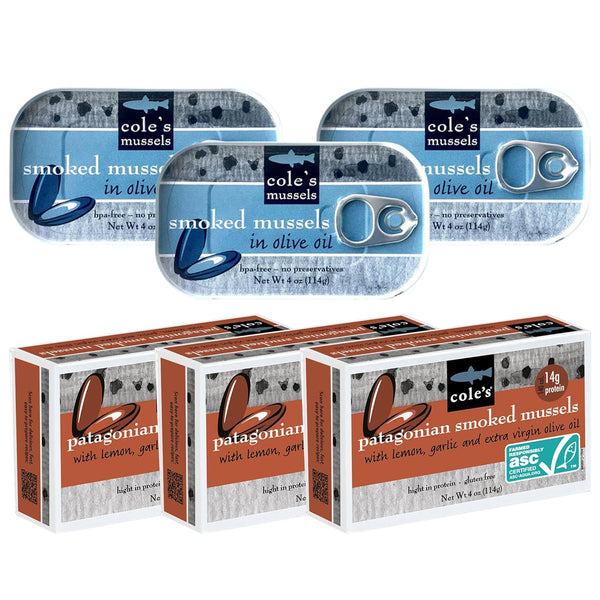 Coles Patagonian Smoked Mussels Includes Lemon & Garlic AND Extra Virgin Olive