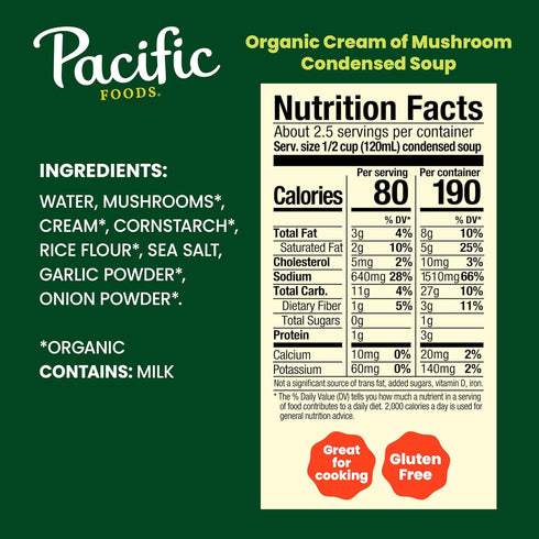 10.5 oz Pacific Foods Organic Cream of Mushroom Soup, Can