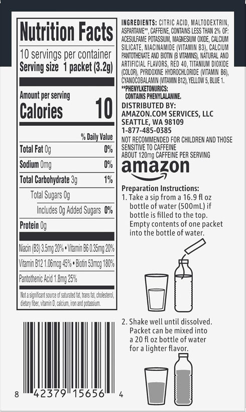 1.1 120 Count (12 Packs 10) Amazon Brand - Happy Belly Drink Mix Singles, Strawberry with Caffeine, Ounce