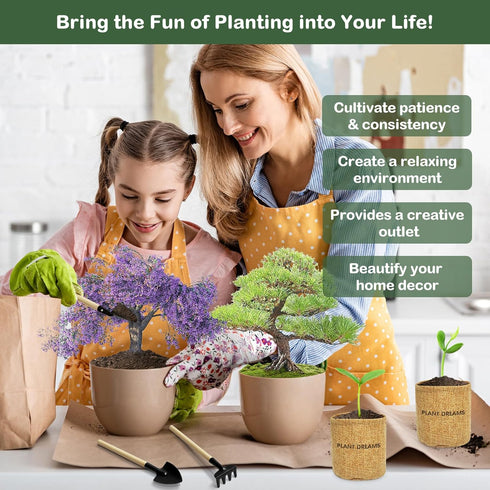 LUOJIBIE Bonsai Tree Kit, Complete Bonzai Tree Starter Kits, for Mom, Unique Christmas Birthday Gardening Gifts