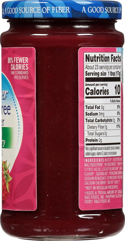 Polaner 13.5 Sugar Free with Fiber, Seedless Raspberry Preserves, Ounce
