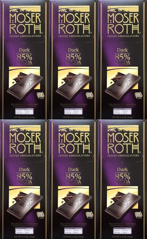 Moser Roth Boxed 6 Pack ~ 85% Cocoa Dark Chocolate ~ Fine German Chocolate