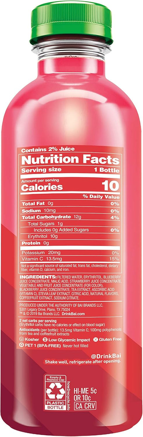 18 oz Bai Boost Watamu Strawberry Watermelon, Antioxidant Infused Beverage, fl bottle