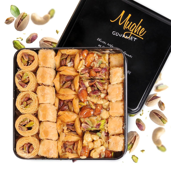 Mughe Gourmet Luxury Baklava Pastry Metal Gift Box - 1.65lb/750g - Rich