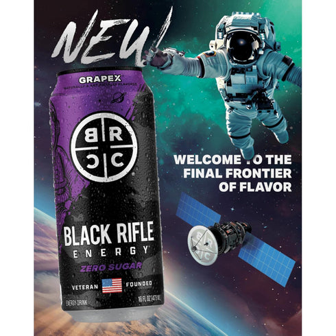 Black Rifle Energy 200mg 16 oz (Pack 12) GrapeX Zero Sugar Energy Drink, Caffeine, fl can
