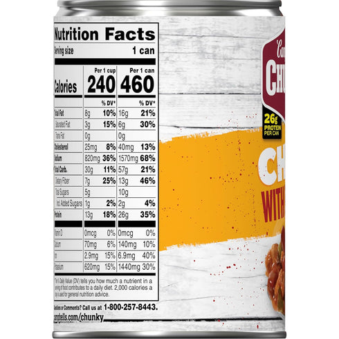 16.5 oz (Pack 2) Campbells Chunky Chili With Beans, Can