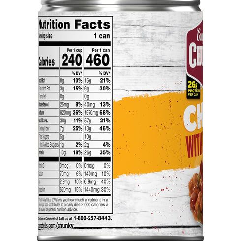 16.5 oz (12 Pack) Campbells Chunky Chili With Beans, Can