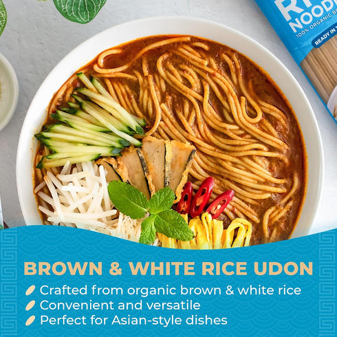 8 oz (Pack 4) Lotus Foods Organic Brown Udon Rice Noodles - Gluten Free Udon Noodles, Organic Brown Rice Noodles, Vegan