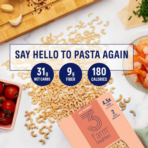 Elbow Pack, Elbow 12 oz. (8 Pack) Three Farm Daughters High Fiber Macaroni Pasta Low GI, Non GMO Pasta Noodles, Low Net