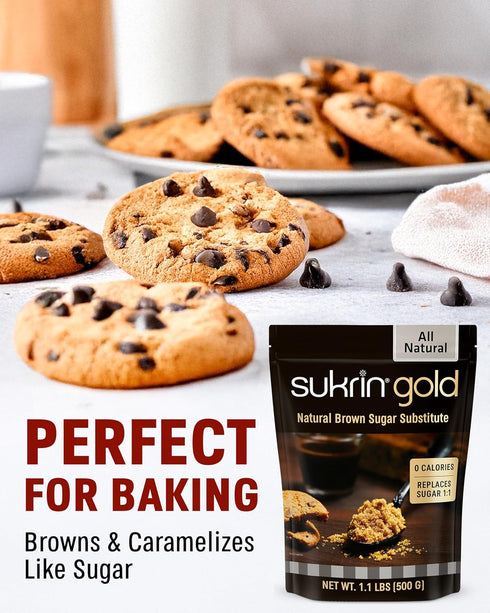 100% 1.1LB SUKRIN GOLD Natural Sugar Free Brown Sugar Substitute with Erythritol & Stevia Brown Sugar Zero Calorie