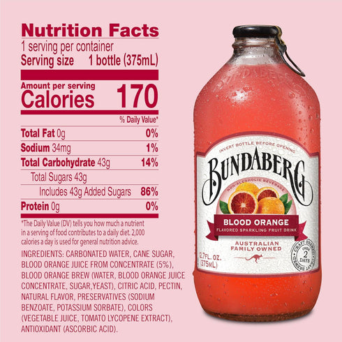 12.7 oz, 4 Count Bundaberg Sparking Fruit Drink, Blood Orange, fl