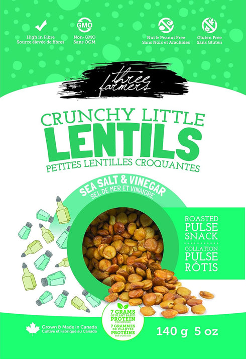 THREE FARMERS Salt & Vinegar Crunchy Little Lentils, 140 GR