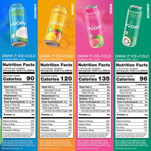 Pack 12 (10.82 oz 55% Yoopy Sparkling Fruit Juices Variety Cans fl Each) with Real Juice Tropical Flavours, Naturally
