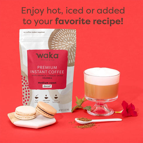 Waka Instant Coffee, Decaffeinated Medium Roast - 100% Arabica Colombian Beans, Bulk Bag for Quick Coffees