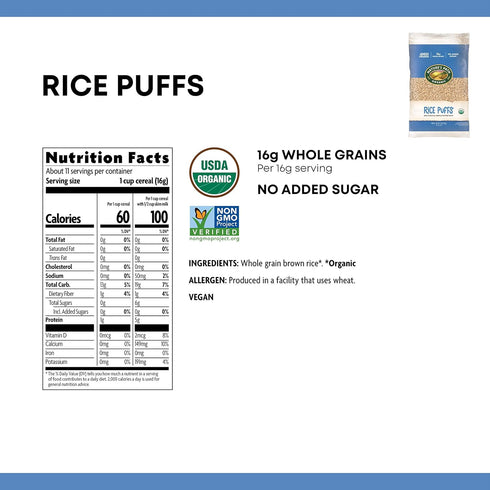 6 Natures Path Rice Puffs Cereal, Healthy, Organic, Gluten-Free, Low-Sugar, Ounce Bag