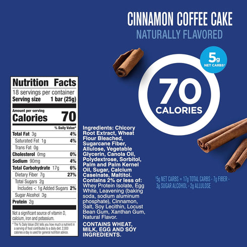 70 Pack, 18 16 oz Fiber One Calorie Soft Baked Bars, Cinnamon Coffee Cake, Mega Ct