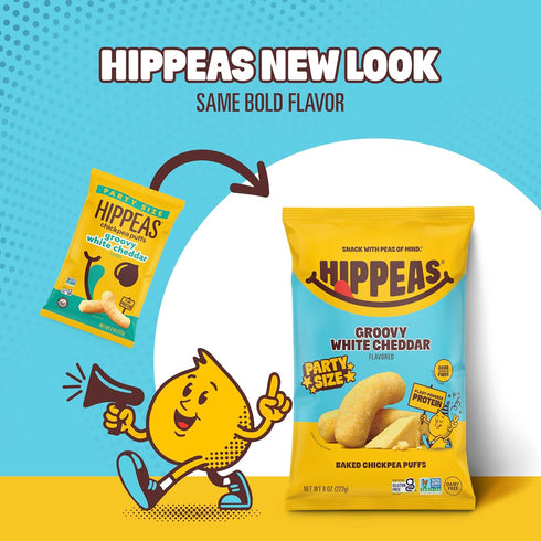 8oz 3g 2g HIPPEAS Chickpea Puffs, Groovy White Cheddar, Gluten Free Snacks, Dairy Free, Vegan, Bag, Protein, Fiber