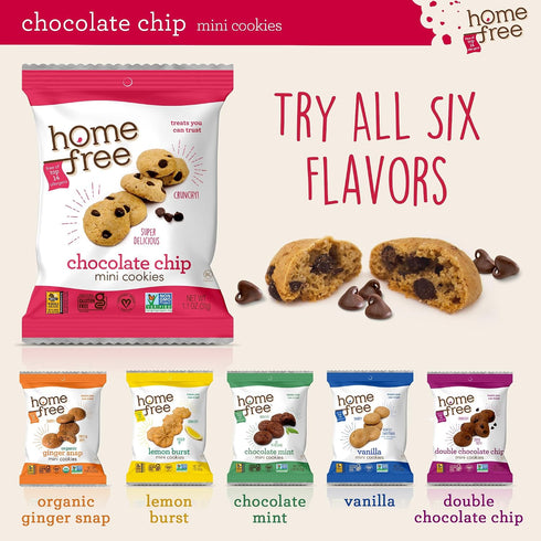 1.1 (Pack 10) Homefree Treats You Can Trust Gluten Free Mini Cookies, Single Serve, Chocolate Chip, Ounce