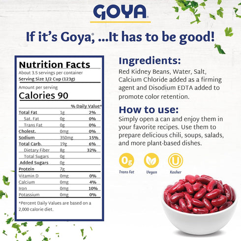 15.5 (Pack 8) Goya Foods Red Kidney Beans, Ounce