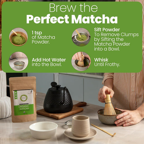 Matcha Wellness Organic Matcha Powder, 3.5oz Culinary Grade from Kyoto – Authentic Green Tea for Lattes