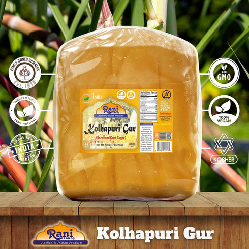 175oz (11lbs) 5kg Rani Kolhapuri Gur (Jaggery) ~ Unrefined Cane Sugar, No Color added, Gluten Friendly | Vegan |