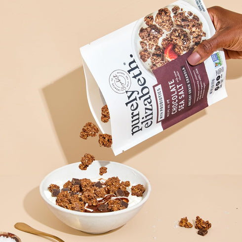 Purely Elizabeth Chocolate Sea Salt Ancient Grain Granola, Gluten-Free, Non-GMO, 8oz Bag