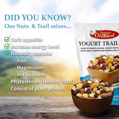 20z YOGURT TRAIL MIX BY PREMIUM ORCHARD - Seeds, Yogurt, Fruit and Nuts Mix - Trail Mix Bulk Blend of Mixed Nuts