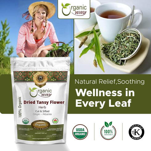 Albania (4 Oz) Organic Way Dried Tansy Flower Herb Tea Cut & Sifted | European Wild-Crafted | Organic & Kosher