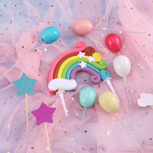 15 Pieces Rainbow Cake Decorations, Rainbow Cake Toppers for Birthday and Wedding Party Supplies