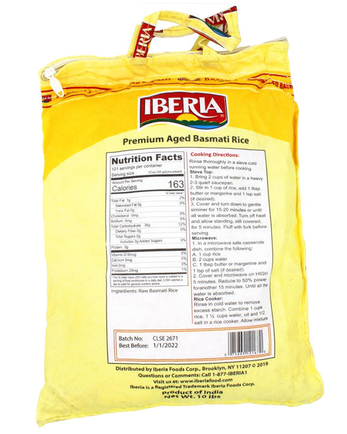 10 Iberia Premium Aged Indian Basmati Rice, Pounds