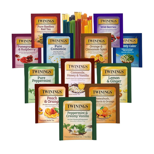 Twinings 48 Pack 12 20 Set Tea Bags Herbal Variety Herbal Flavors with Honey Sticks, Perfect Tea Gift for Any Occasion
