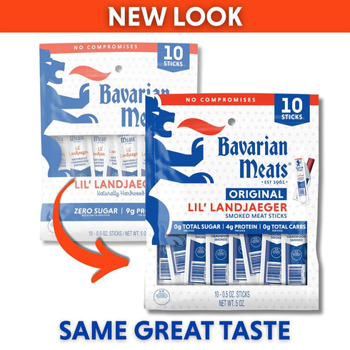 0.5 (Pack 10) Bavarian Meats Lil' Landjaeger Meat Sticks, Individually Wrapped Smoked Sausage Protein Snacks, Zero