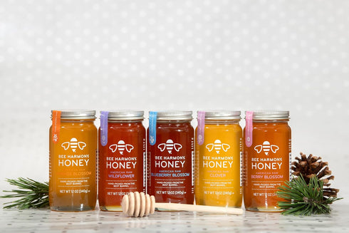 5 Pack Pack, 5 12 Bee Harmony Honey Variety Contains jars, ounces each (Clover, Wildflower, Orange Blossom, Berry
