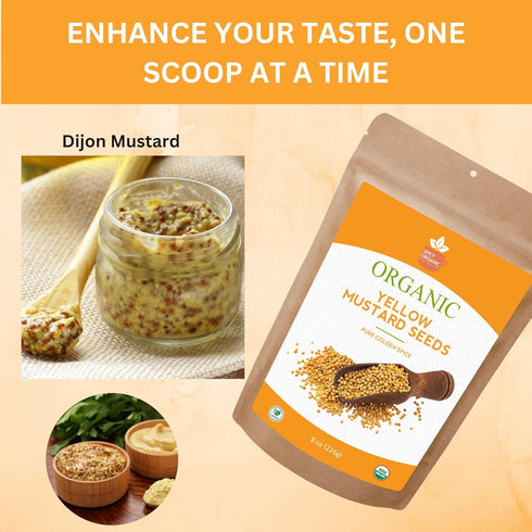 16oz (454G) Spicy Organic Yellow Mustard Seed Whole Seeds for Pickling, Spice Blends, Sauces & Cooking | USDA Organic