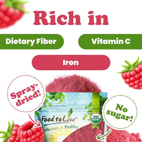 1 Food to Live Organic Raspberry Juice Powder, Pound Non-GMO, Raw, Vegan, Bulk, Rich in Essential Amino Acids, Fatty